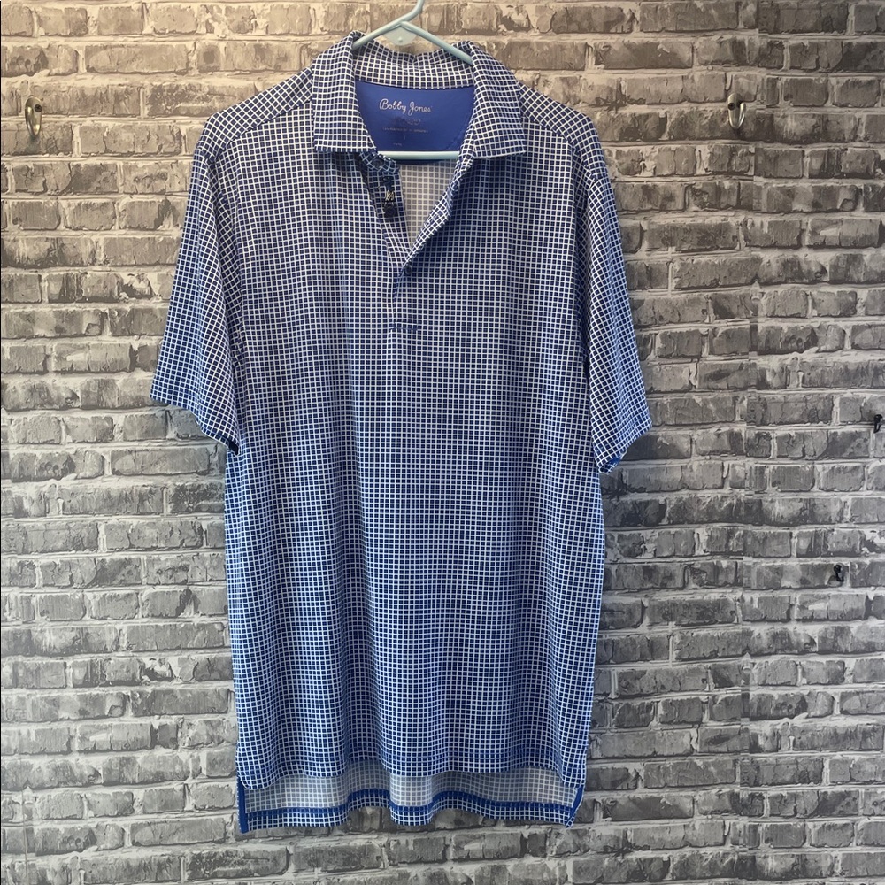 Bobby Jones golf 
 Men's‎ Blue Gingham Polo Shirt